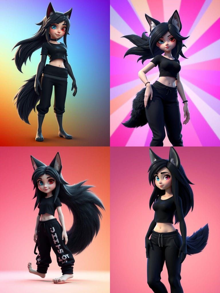 Cyberpunk-Inspired Wolf Anthro Girl with Vibrant Colors