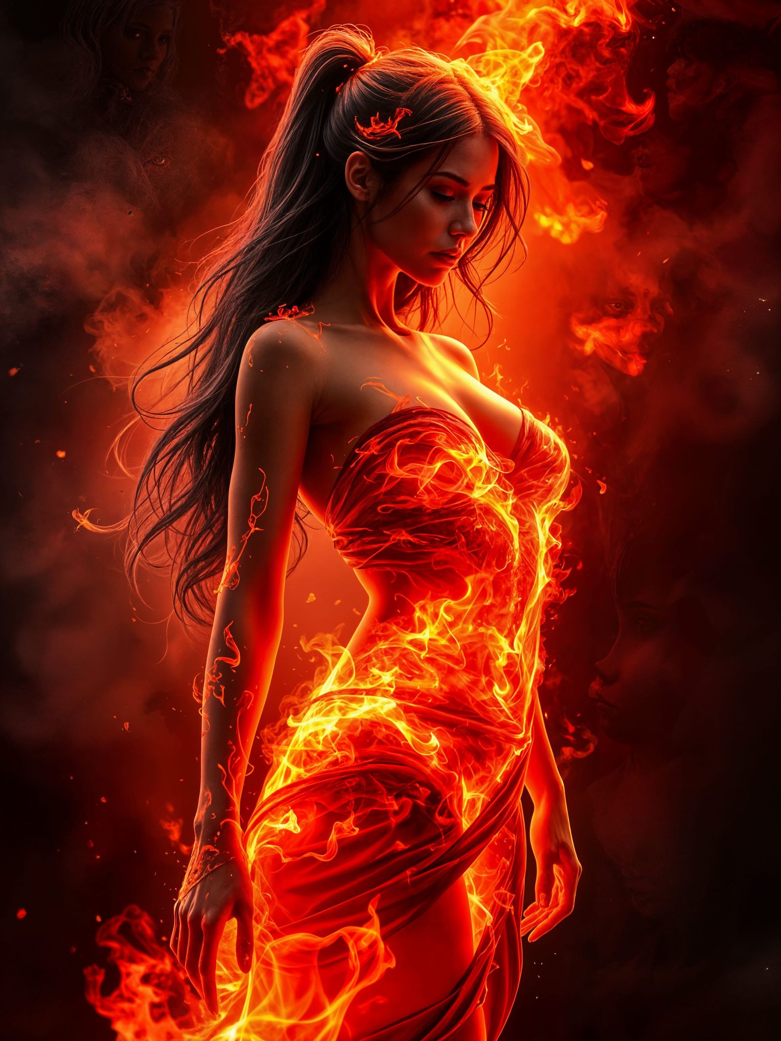 Glowing Ember Goddess in Digital Art