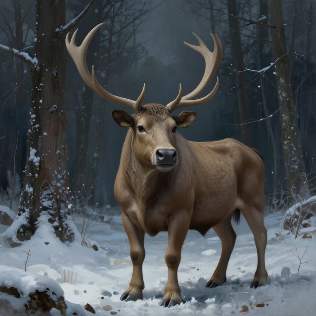 Bizarre Cow Reindeer Hybrid With Antlers