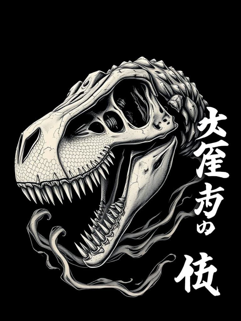 Stylized T-Rex Skull in Graphic Illustration Style