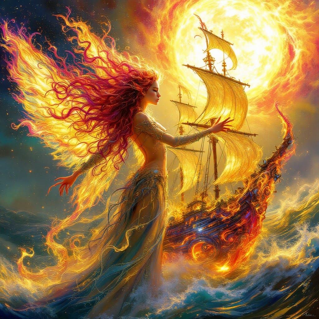 Ethereal Empress Commands Majestic Flame Ship