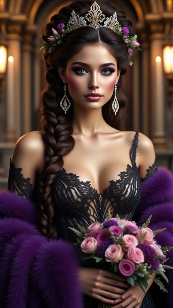 Elegant Bride with Gothic Veil and Braided Updo