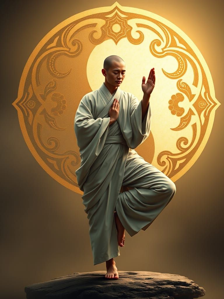 Serene Monk in Harmony Yoga Pose