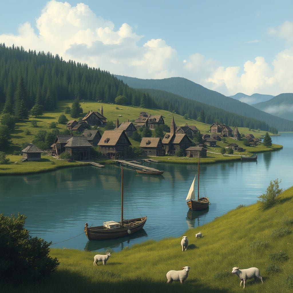 Idyllic Medieval Town on a Serene Inlet