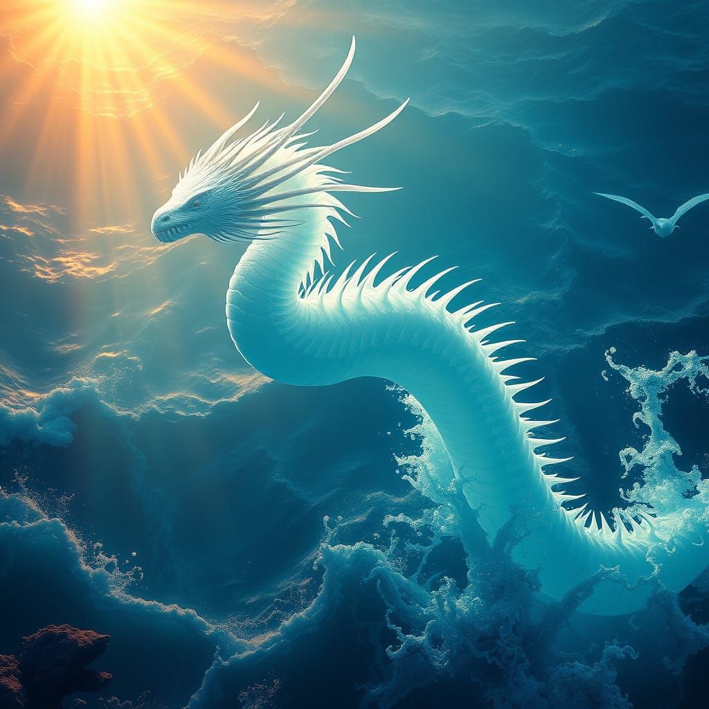 Surreal Bioluminescent Sea Dragon Jellyfish Hybrid of the Oc...