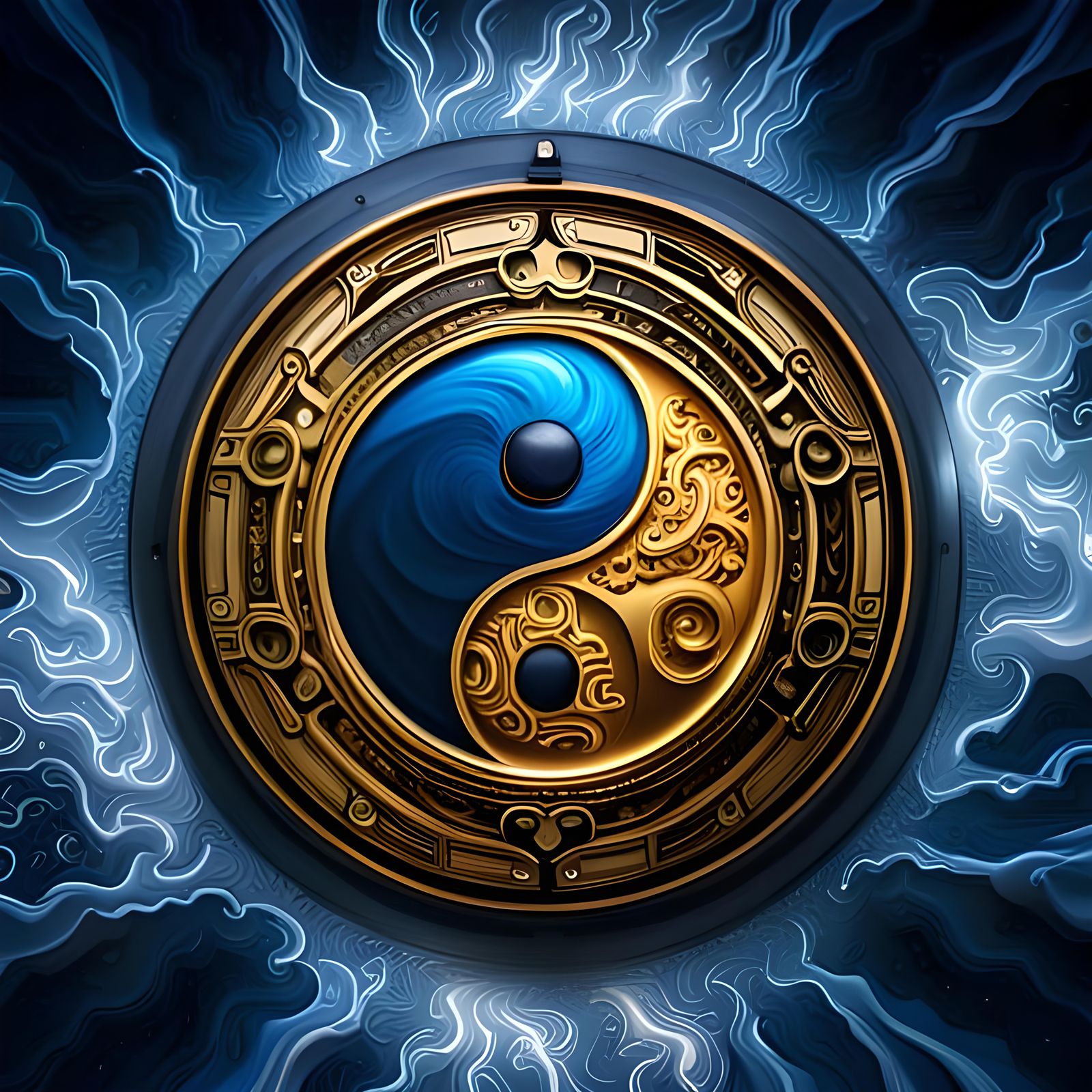 Intricate Yin Yang Clock in Neon Sci-Fi Style