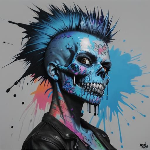 Graffiti Zombie Skull with Fireworks