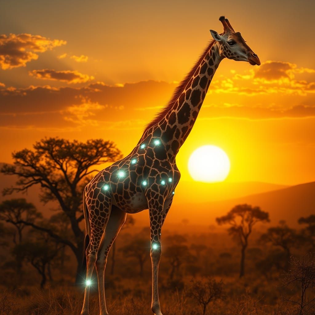Majestic Giraffe in Opal-Embedded Splendor Amidst African Su...