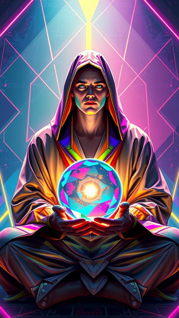 Cyberpunk Fortune Teller with Gleaming Crystal Ball