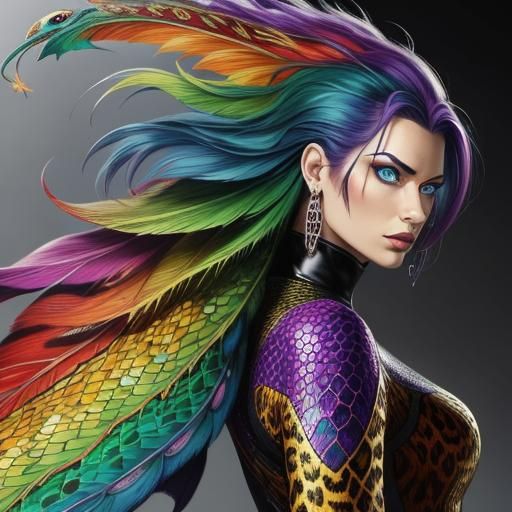Rainbow Dragon Scale Woman: Comic Book Art