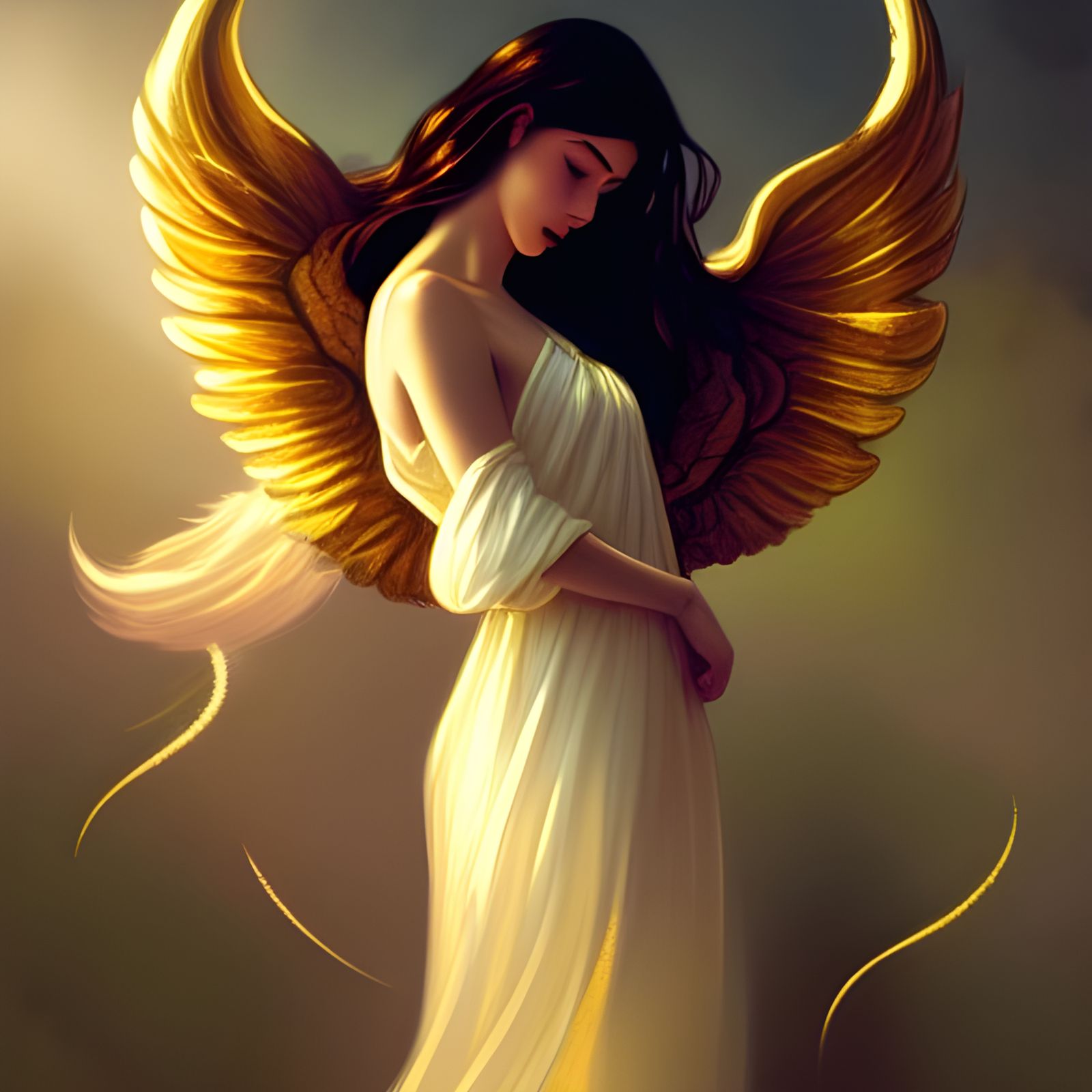 Radiant Girl with Lilies and Angel Wings