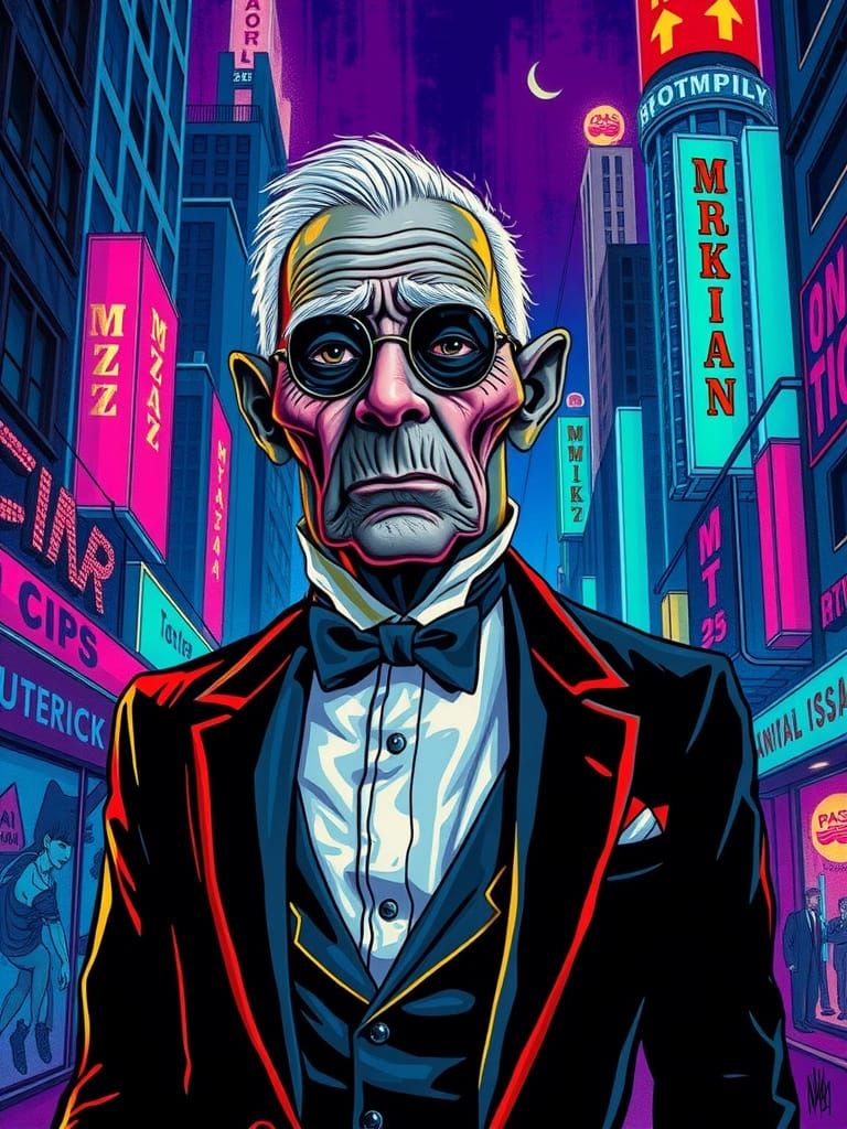 Neon Cityscape Portrait in Afrofuturism Graphic Novel Style