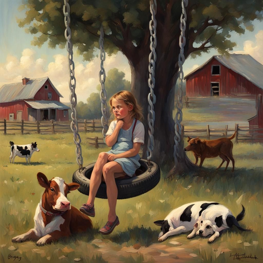 Farm Scene with Tire Swing, Moody Lighting