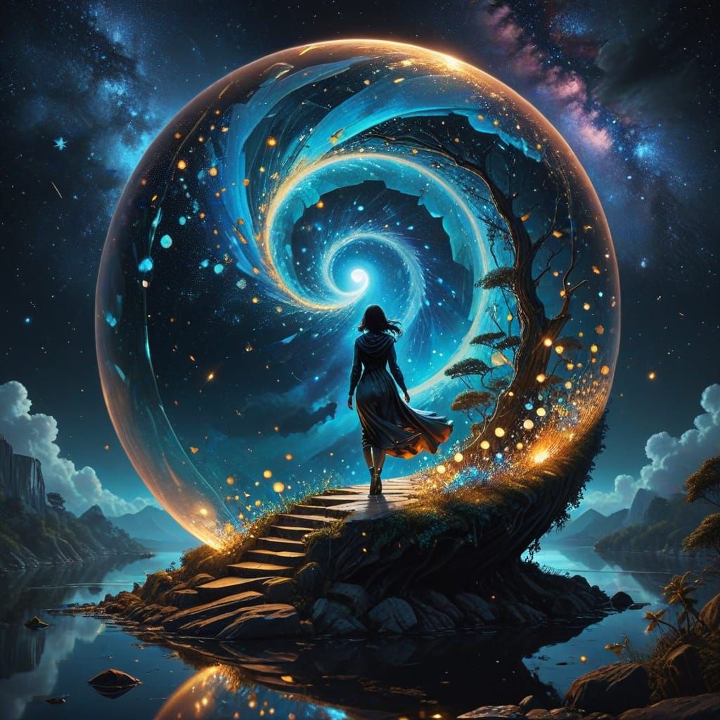 Surreal Observatory Dome with Floating River, Dreamcore Pain...