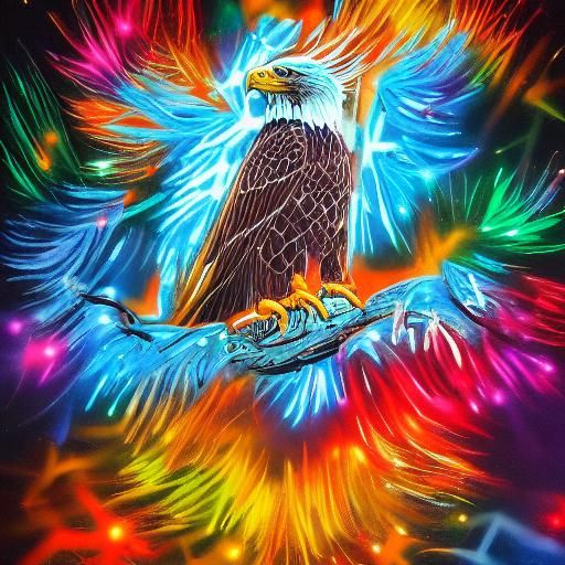 Eagle in Snowy Forest with Christmas Lights Graffiti
