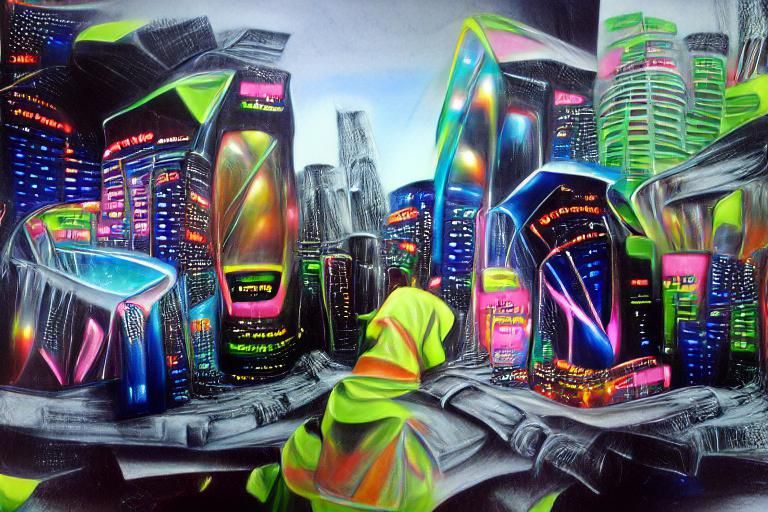 Neon Futuristic Cityscape in Cyberpunk Style