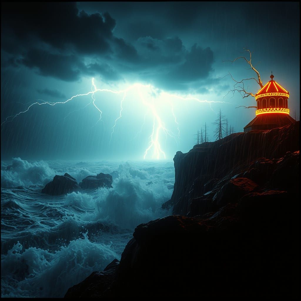 Baltic Mythology Stormscape in Cyberpunk Style