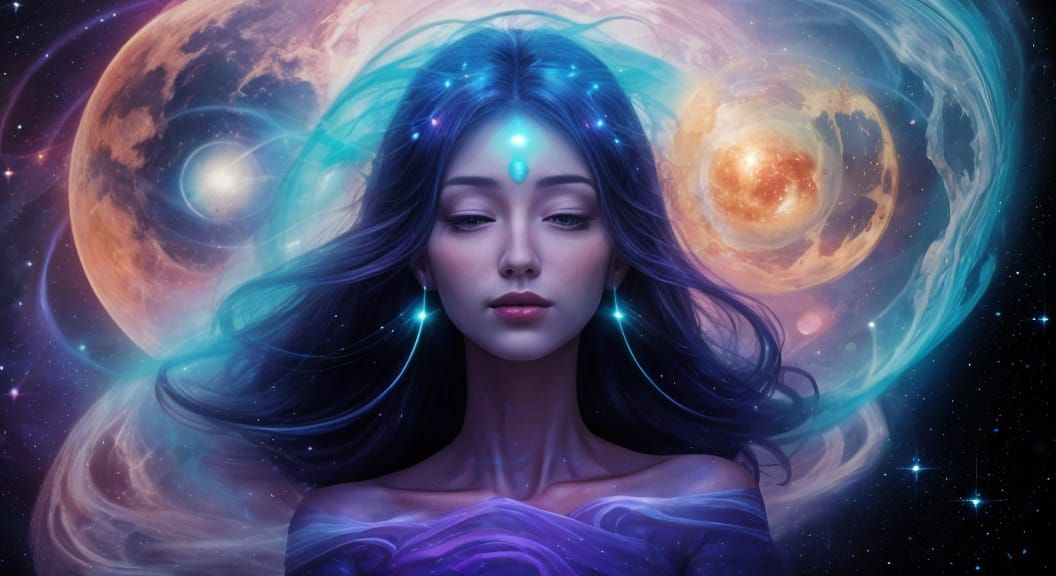 Cosmic Muse in a Starry Nebula