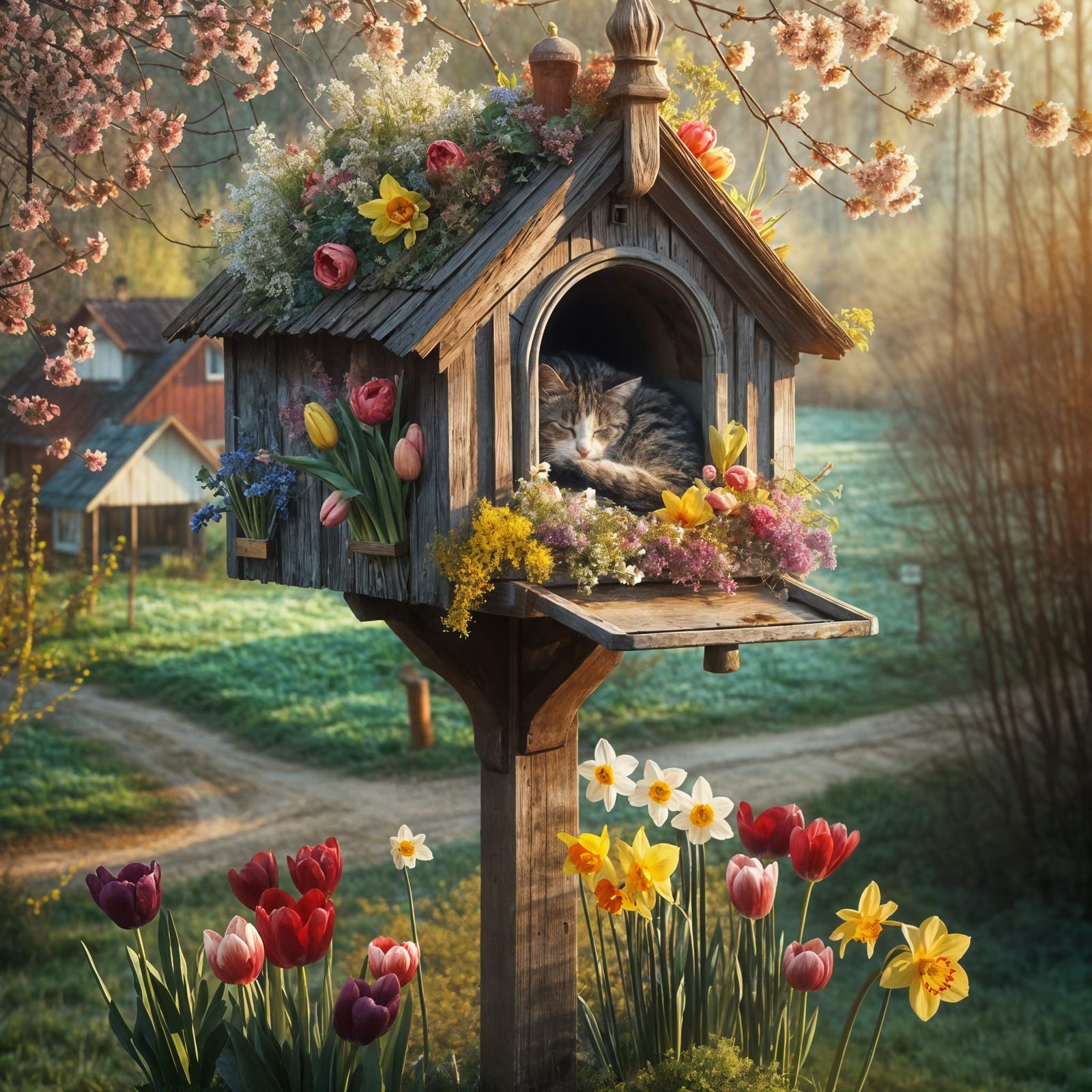 Spring Mailbox: A Cozy Cat's Floral Haven