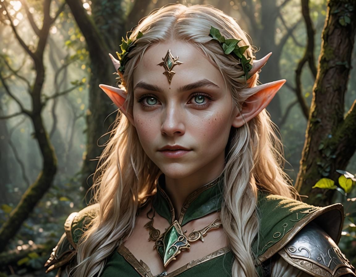 Ethereal Elf Portrait in Dreamy Forest Setting