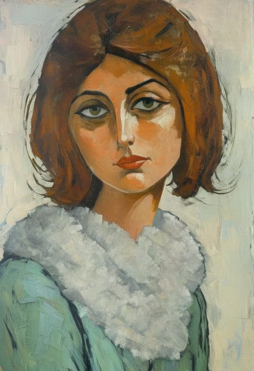 Elegant Goth Girl Portrait in Impasto Style