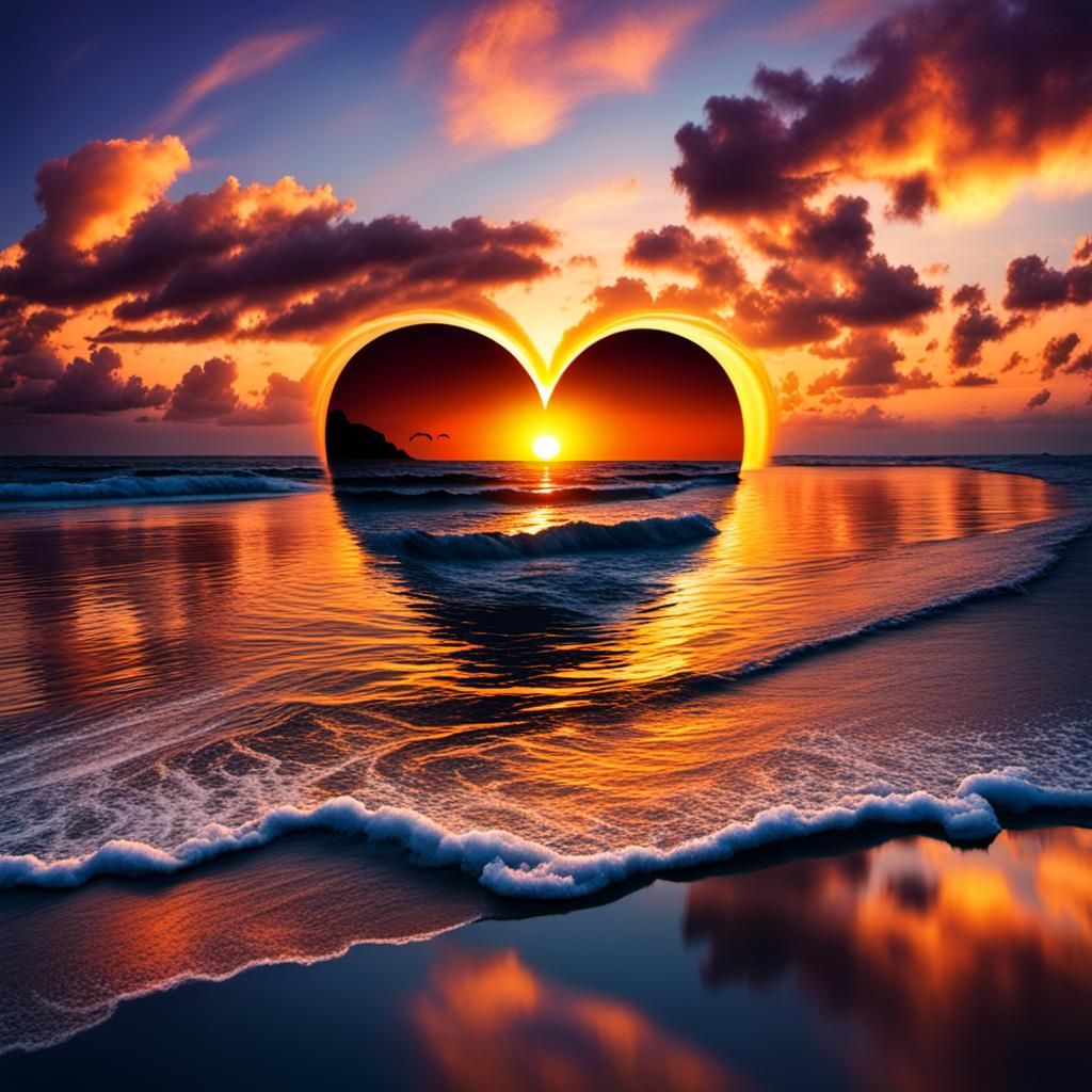 Heart-Shaped Sun Sets Over Ocean