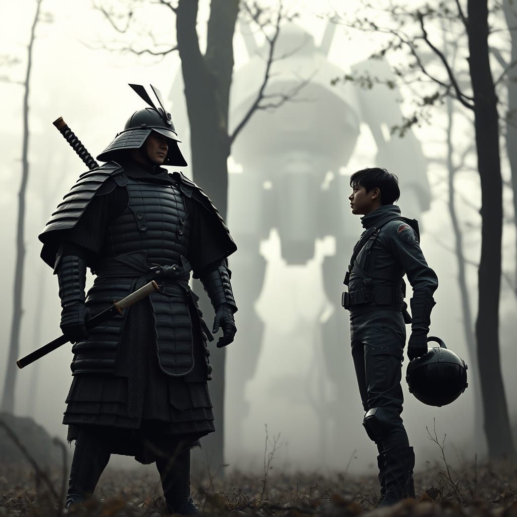 Samurai Meets Mecha Pilot in Misty Japanese Forest