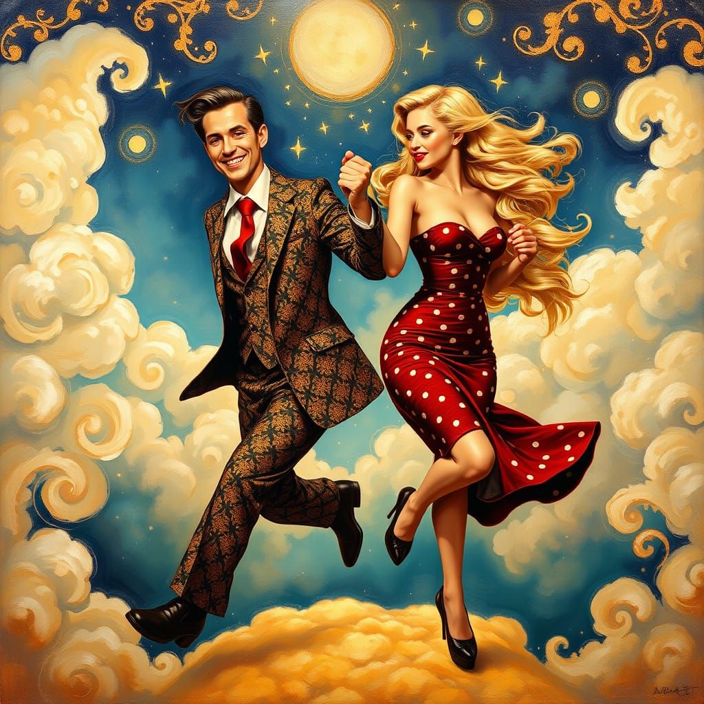 Vibrant Rockabilly Dance in a Dreamlike Setting