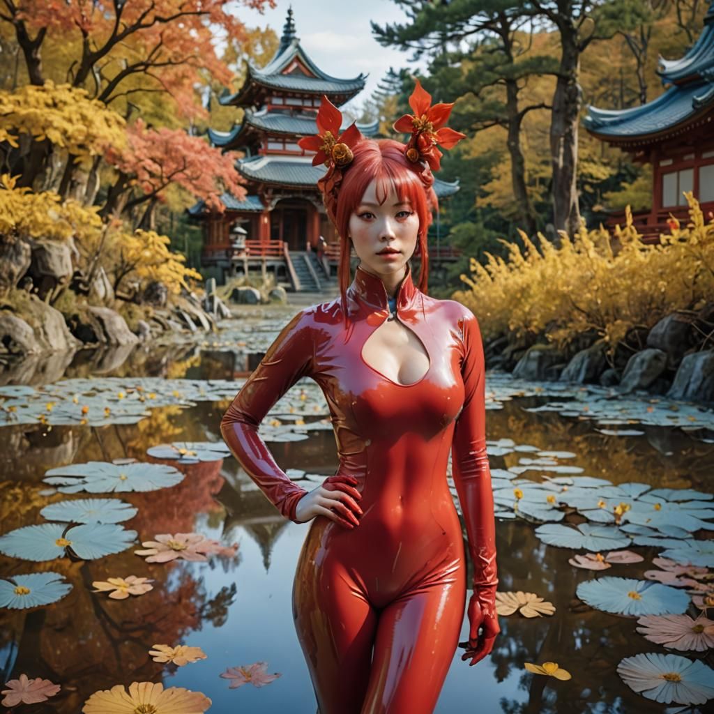 Scandinavian Woman in Latex Suit, Art Nouveau Style