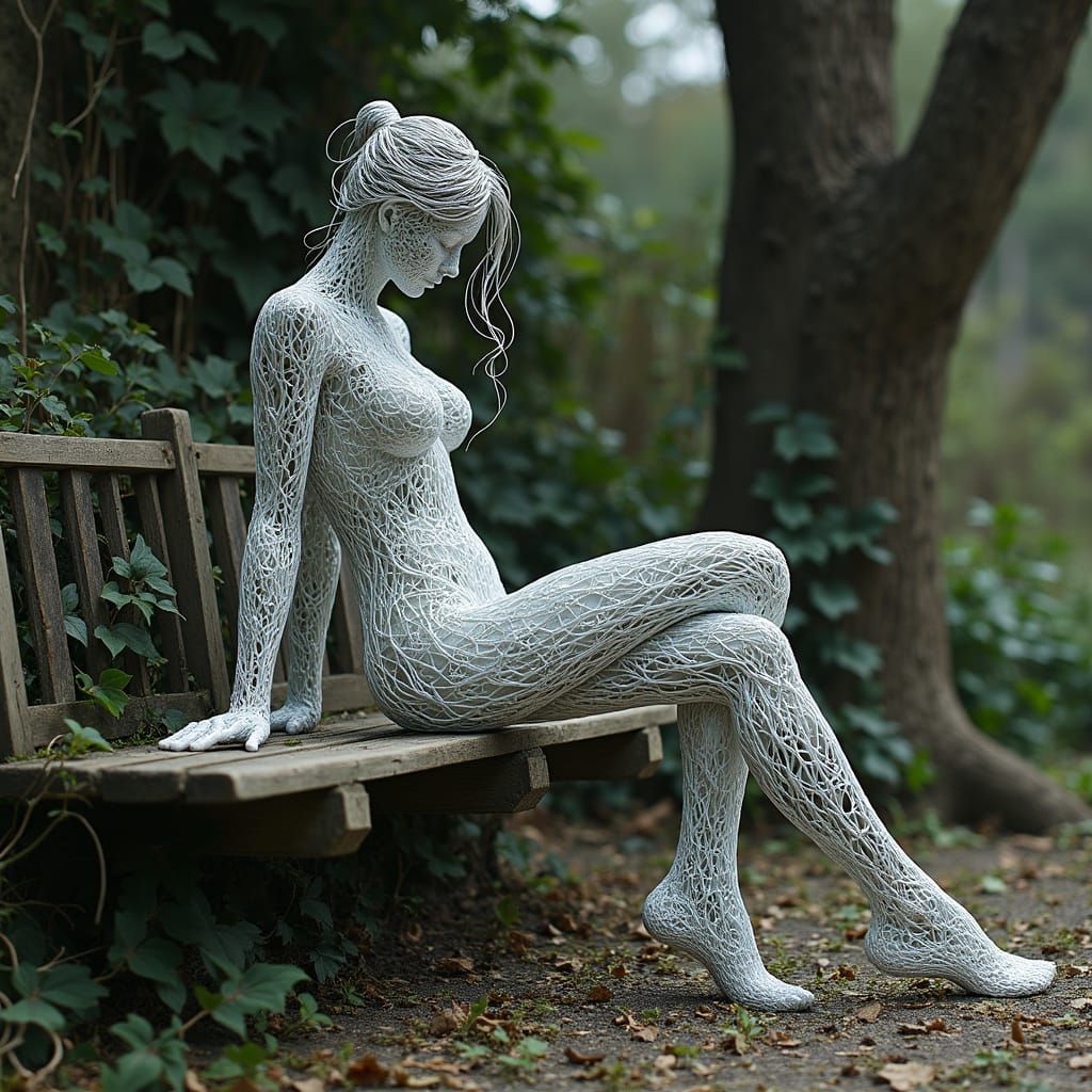 Silver Wire Sculpture in Overgrown Garden