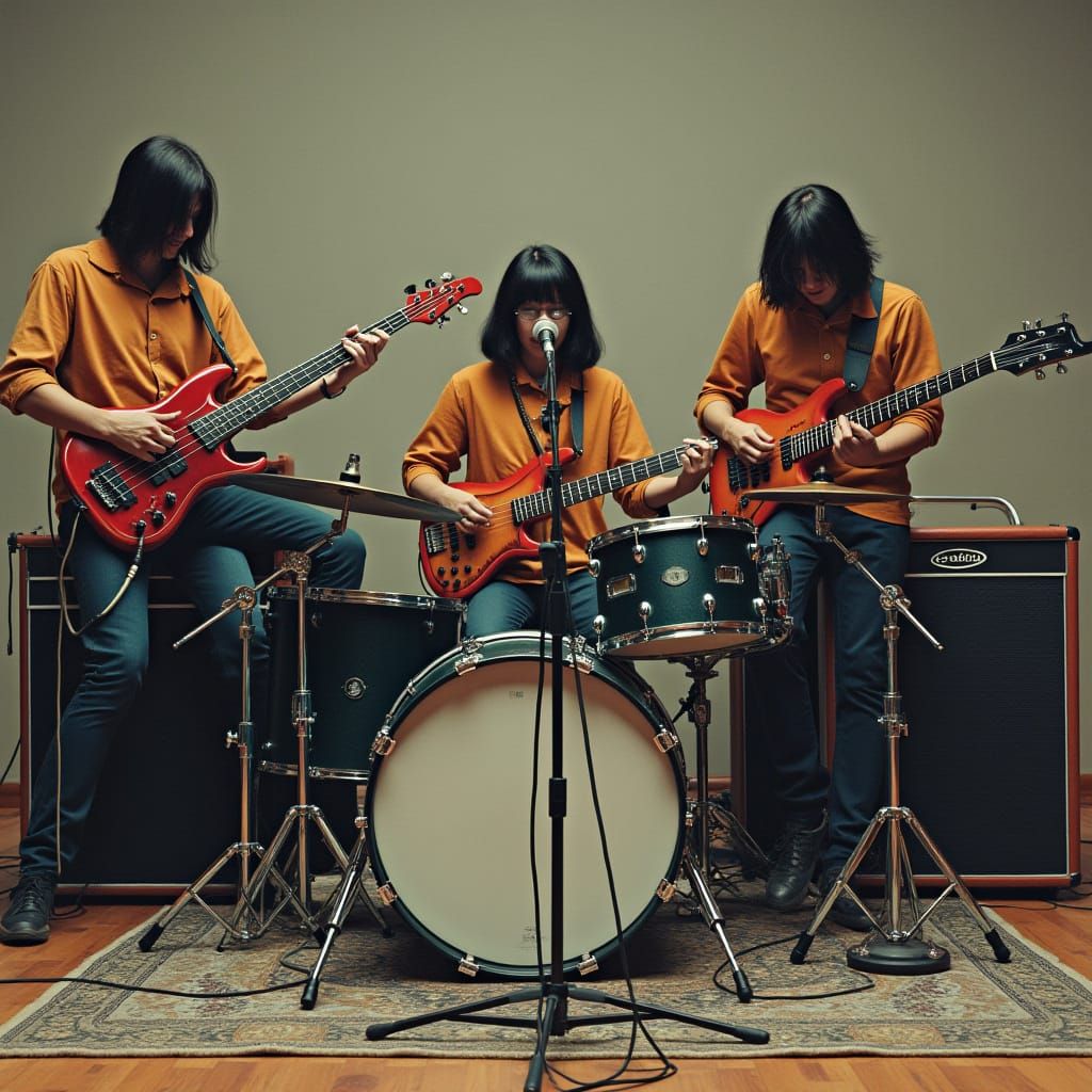 Band on Amplifier in Futuristic High-Tech Style