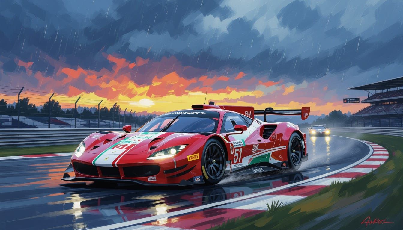 Ferrari 499P Race Car on Wet Nürburgring