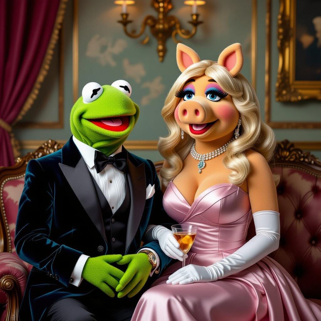 Kermit and Miss Piggy in Vintage Glamour Style