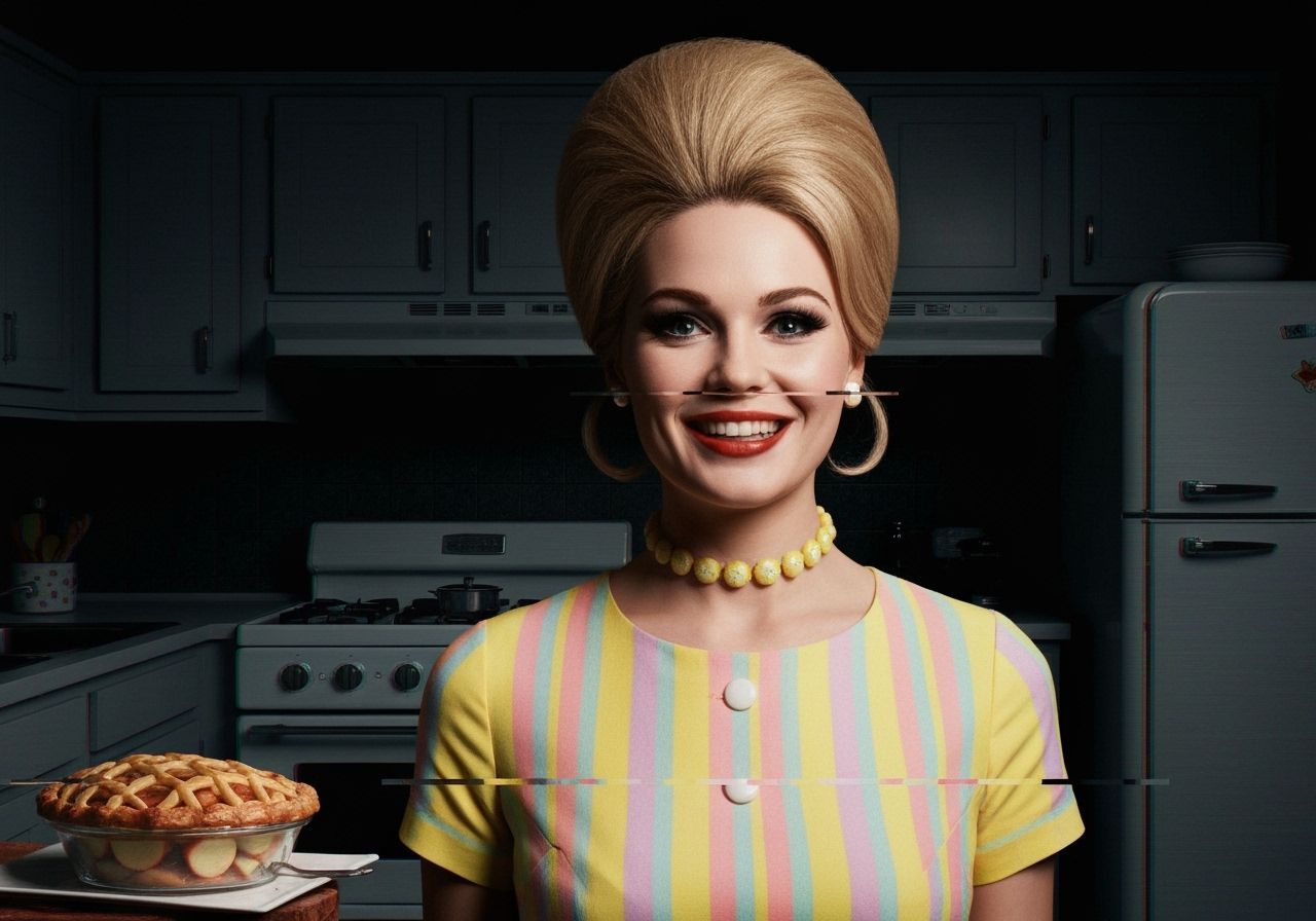 Sinister 60s Housewife Portrait with Glitch Effects