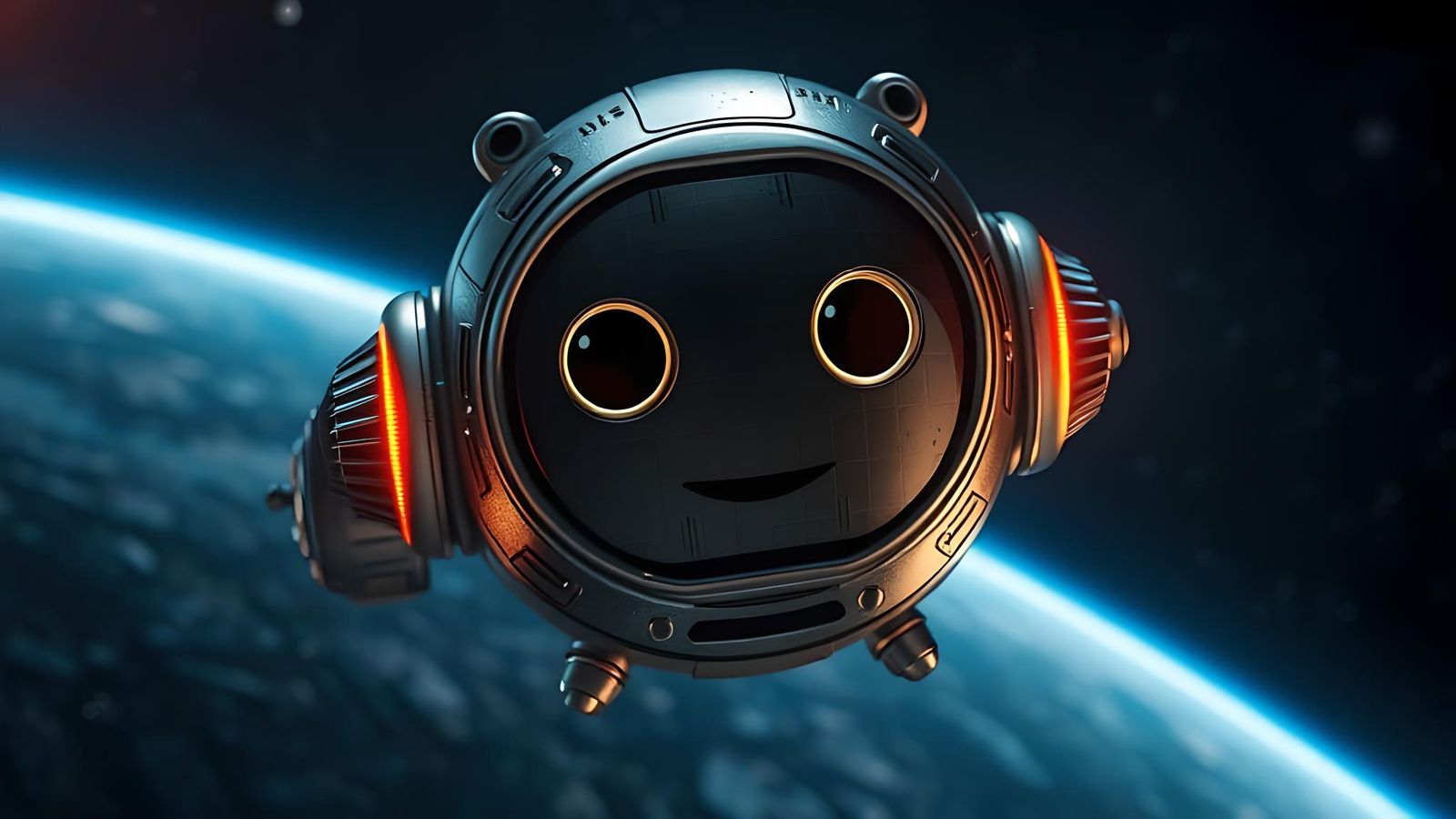 Friendly Robot Space Probe in Retro-Futuristic Style