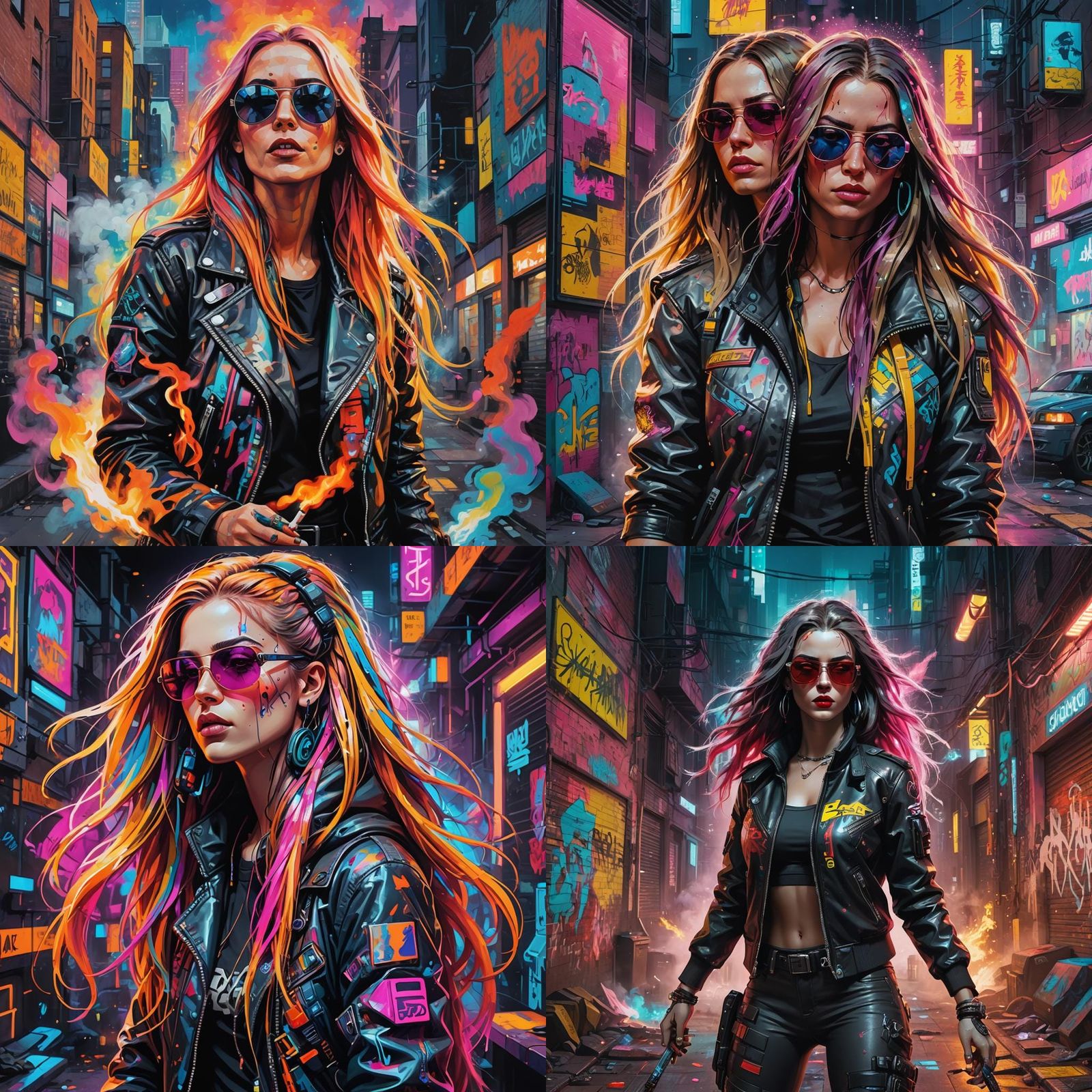 Glamorous Cyberpunk Girl with Neon Lights and Cyberware