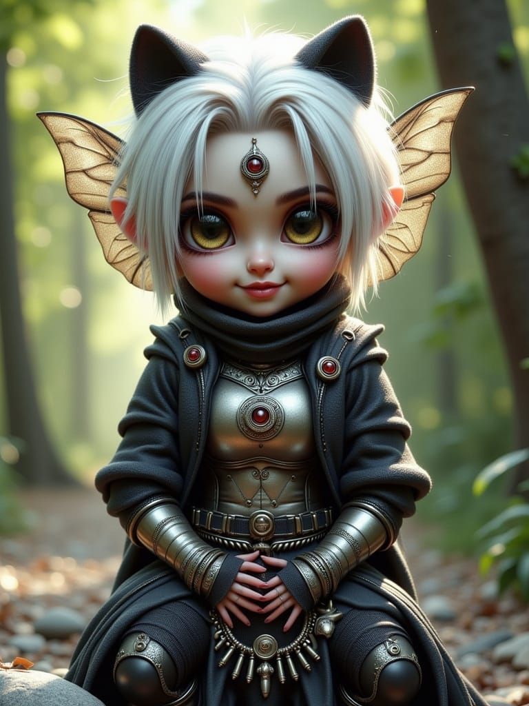 Cute Goth Pixie Warrior in Chainmail Armor