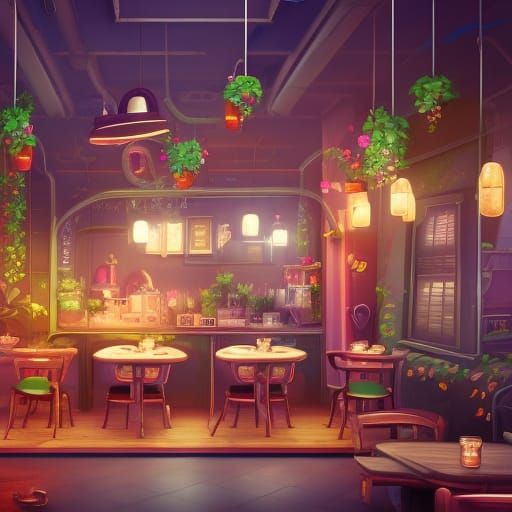 Cute Kawaii Cafe in Detailed Digital Painting