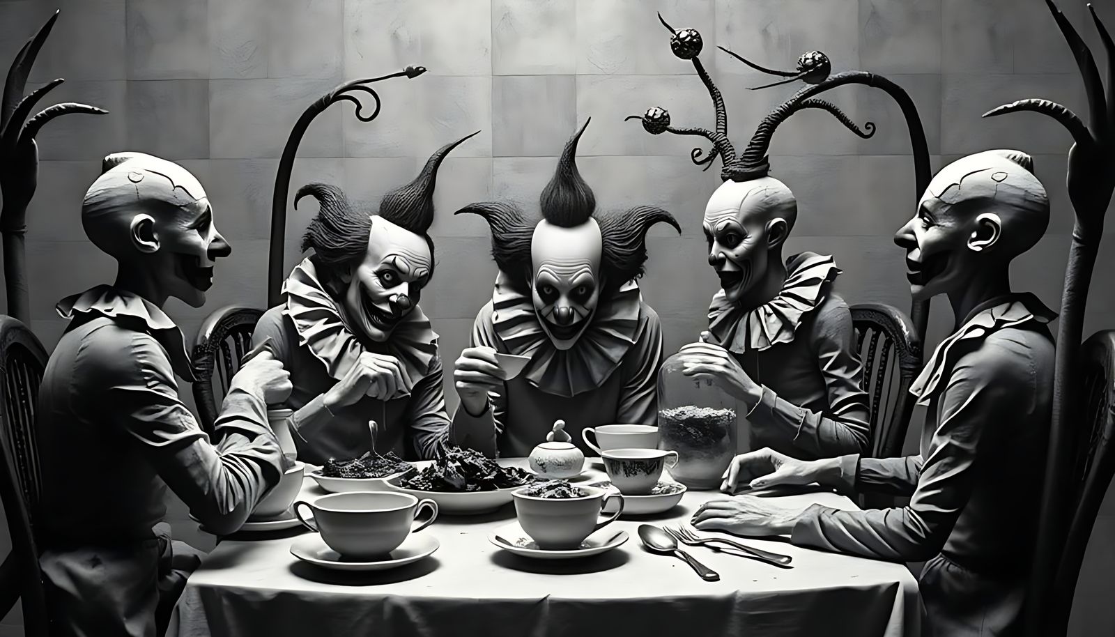 Clown Sinistre at the Comique Macabre tea party . . .