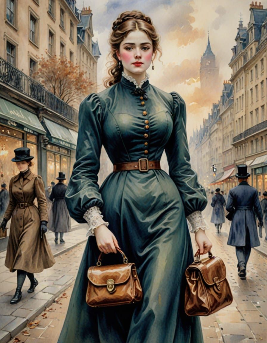 Victorian Beauty in Winter Watercolor