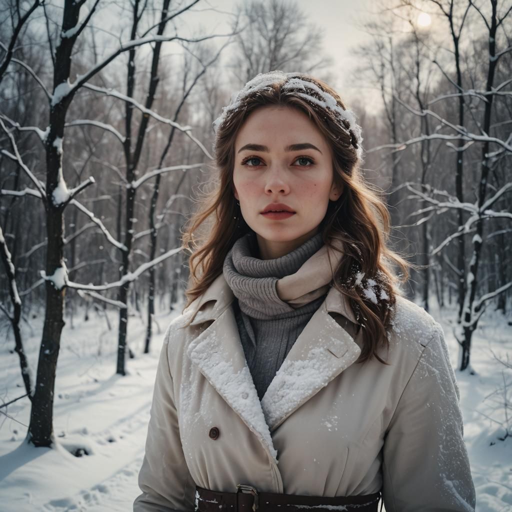 Cinematic Portrait of a Russian Girl in Snow