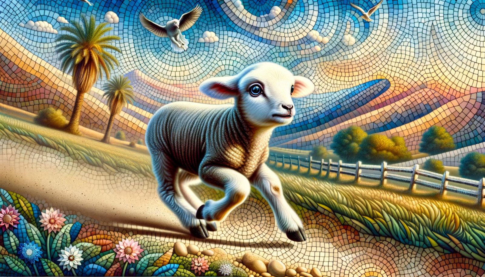 Surreal Lamb Running in Middle-Eastern Landscape