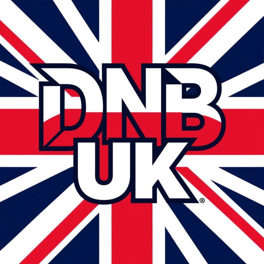 DnB UK Music Logo with Vibrant Union Jack Background