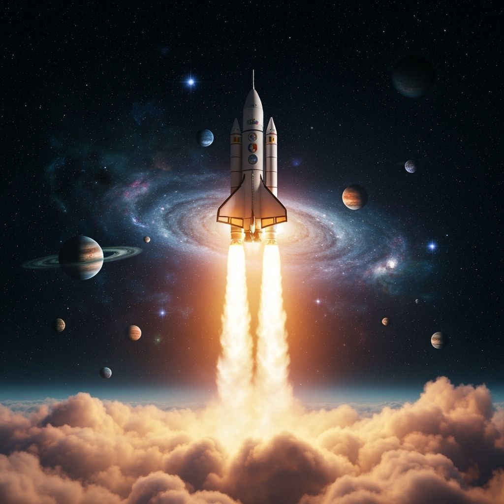 Rocket Launching into Starry Sky