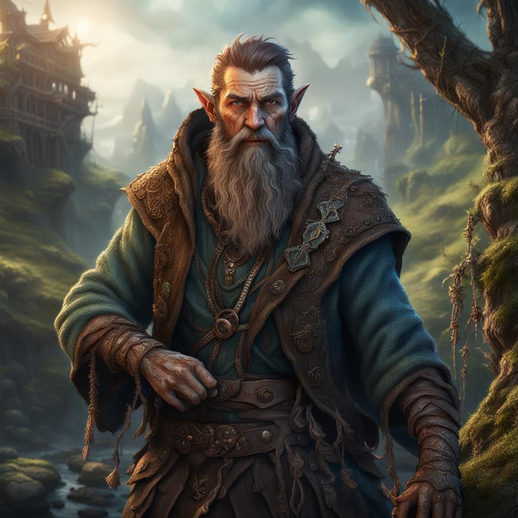 Half-Elf Hermit in Detailed Matte Painting