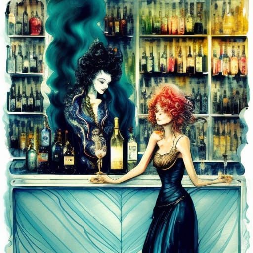 Girl at the Folies-Bergère in Gouache Painting Style