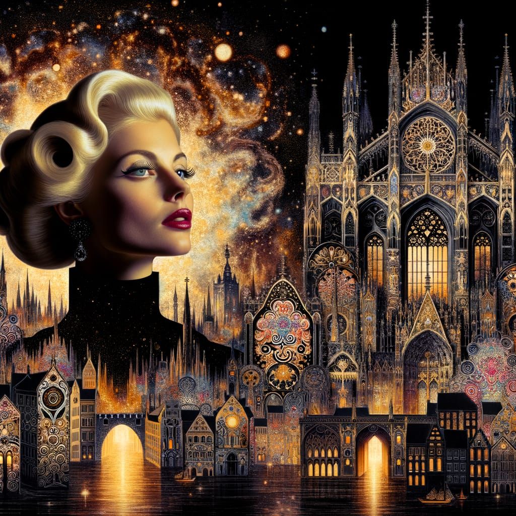 Vaporwave Goddess in Gothic Architecture