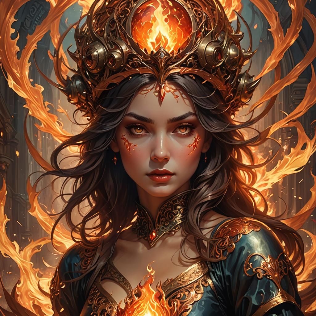 Surreal Fire Portrait as Gemstone Sculpture