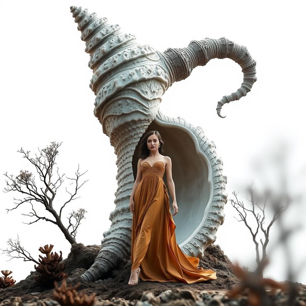 Surreal Portrait of Woman at Giant Clam Shell Base