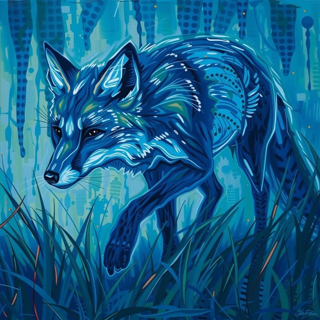 a fox stalking through the grass